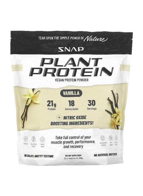 Snap Supplements, Plant Protein with Nitric Oxide Booster, Vanilla, 868 g
