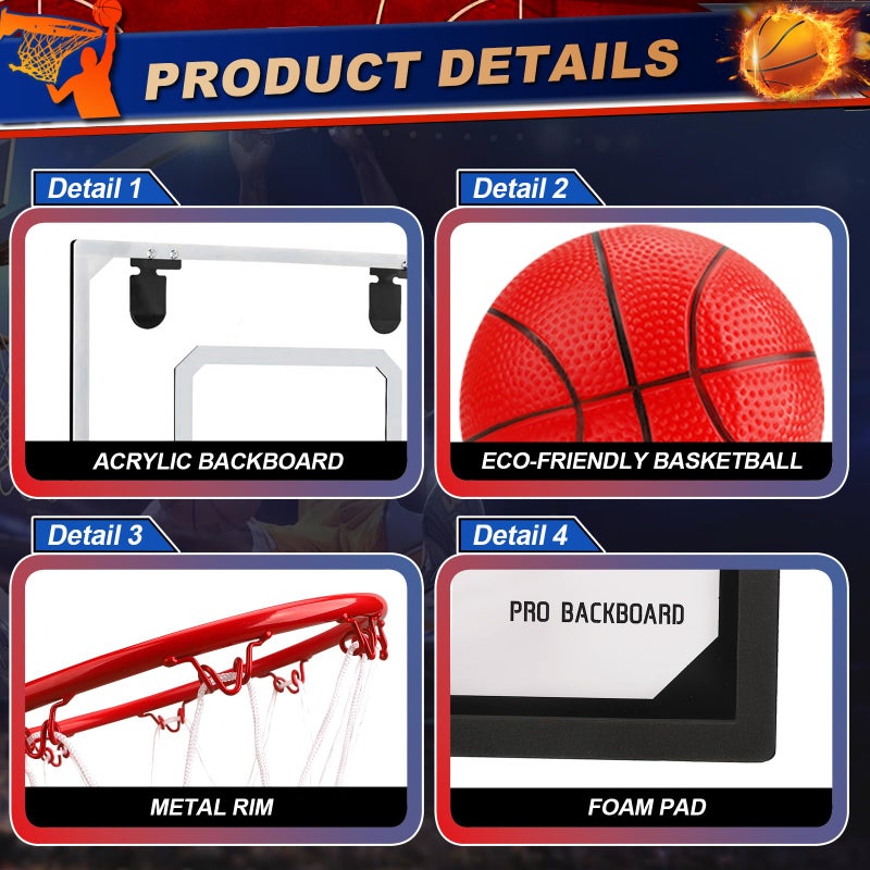 Anzmtosn Pro Mini Indoor Basketball Hoops Set for Door, Boost Wall Mount Basketball Hoop for Wall Outdoor Office, Upgrade Large 9 Inch Dunk Rim 6 Inch Balls Sport Game Ideal Gift Prize for Kids Adults - Image 4