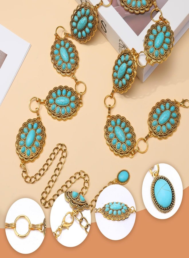 JMScape Western Turquoise Belt for Women Boho Cowgirl Concho Metal Belt for Country Concert Outfit Vintage Jewelry Accessories (A-Gold) - Image 5