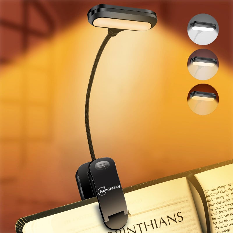 Rechargeable Book Light Reading Lights for Books in Bed with 3 Color Temperatures Stepless Dimming Brightness 360rotatable clipon reading light with magnetic suction suitable for Book Lovers