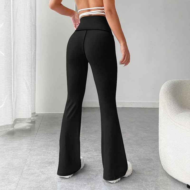 High Waist Yoga Casual Pants for plus Size Women Draping Wide Leg Bootcut Pants Tummy Control Slimming Casual Fashion Navy blue  - Image 4