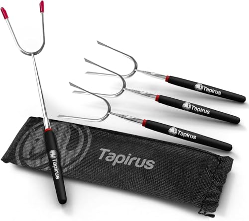 Tapirus Marshmallow Roasting Sticks | Set of 4 Extra Long Retractable Campfire Sticks | Protect Kids with Insulated Handles | Extendable Smore & Hot Dog Skewers | Heavy Duty Metal Camping Accessory - Image 1
