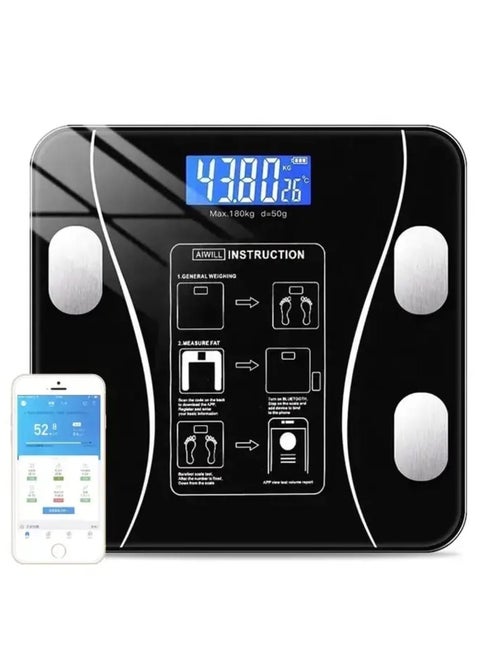 Smart Bluetooth Bathroom Scale C1 - 180kg Capacity, Digital Body Weight Scale with APP Sync for Apple Health, Google Fit & Fitbit, BMI Tracking, Auto Calibration - High Precision Glass Platform (Black)