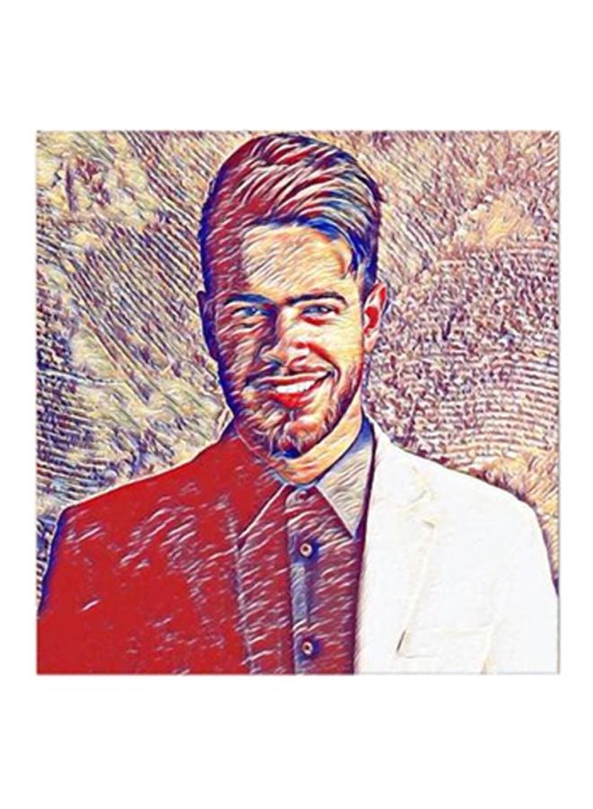 RYN Wooden Adham Nabulsi Wall Art Red/White/Brown 30x30centimeter - Image 2