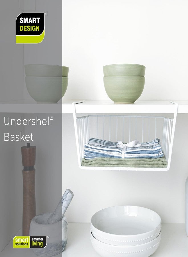 Smart Design Undershelf Storage Basket - Small - Snug Fit Arms - Steel Metal Wire - Rust Resistant Finish - Cabinet, Pantry, Shelf Organization - Kitchen (12 x 5.5 Inch) [White] - Image 5