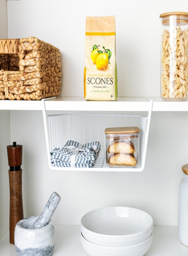 Smart Design Undershelf Storage Basket - Small - Snug Fit Arms - Steel Metal Wire - Rust Resistant Finish - Cabinet, Pantry, Shelf Organization - Kitchen (12 x 5.5 Inch) [White] - Image 2