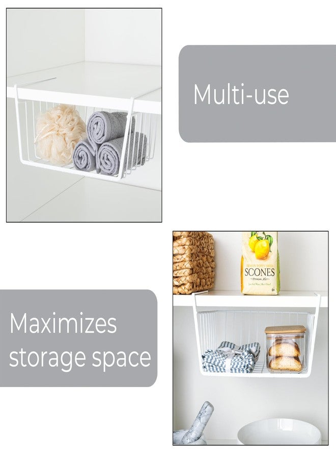 Smart Design Undershelf Storage Basket - Small - Snug Fit Arms - Steel Metal Wire - Rust Resistant Finish - Cabinet, Pantry, Shelf Organization - Kitchen (12 x 5.5 Inch) [White] - Image 4