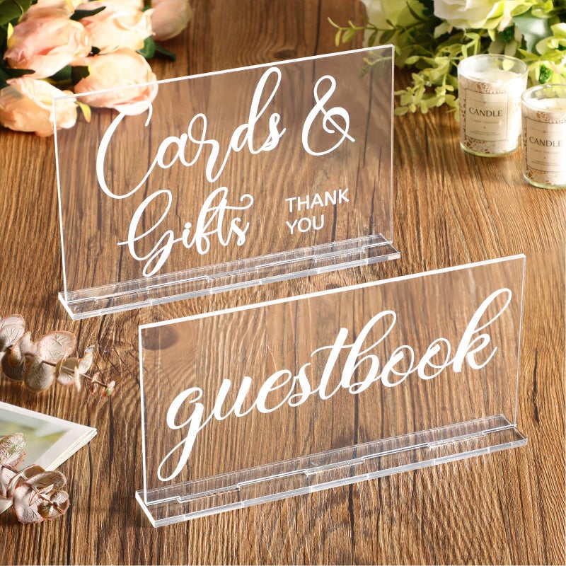 Yulejo 2 Pieces Acrylic Wedding Reception Sign Guest Book Sign Cards and Gifts Wedding Sign with Stand Rustic Farmhouse Hanging for Wedding Cabin Beach Party Home Decor  2 Styles (White Printing) - Image 5