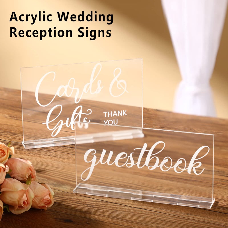 Yulejo 2 Pieces Acrylic Wedding Reception Sign Guest Book Sign Cards and Gifts Wedding Sign with Stand Rustic Farmhouse Hanging for Wedding Cabin Beach Party Home Decor  2 Styles (White Printing) - Image 4