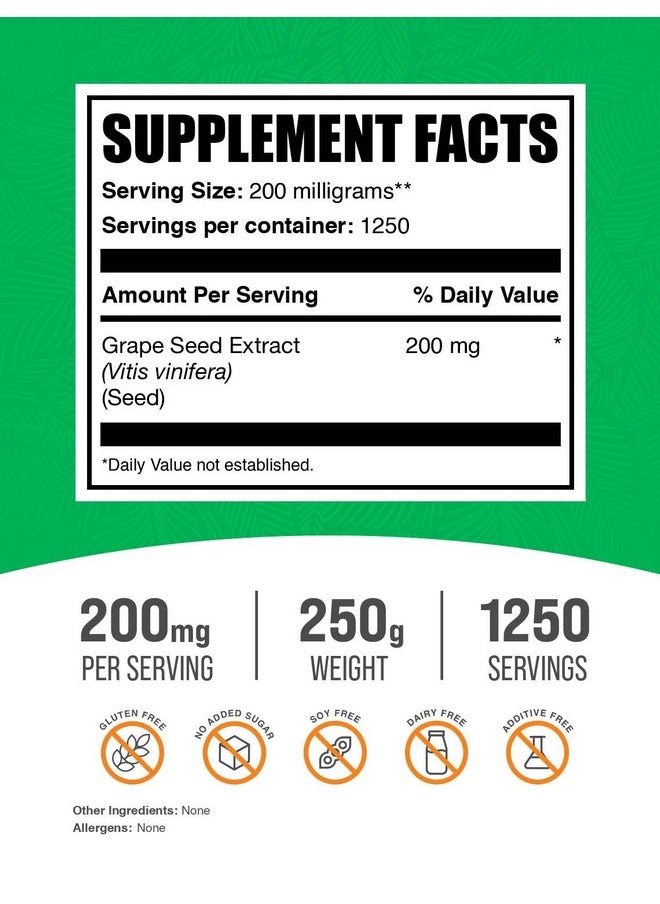 BulkSupplements - BulkSupplements.com Grape Seed Extract Powder - Grape Seed Extract Supplement, Antioxidant Source - Herbal Supplement, Gluten Free, 200mg per Serving, 250g (8.8 oz) (Pack of 1) - Image 1