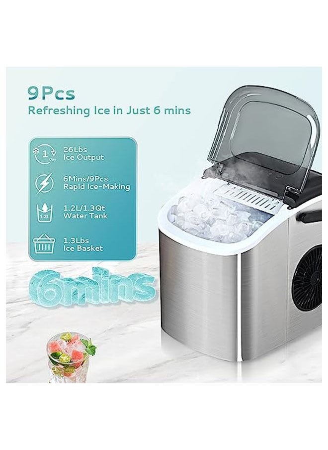 Generic - Countertop Ice Maker Machine with Handle, 26lbs in 24Hrs, 9 Ice Cubes Ready in 6 Mins, Auto-Cleaning Portable Ice Maker with Basket and Scoop, for Home/Kitchen/Camping/RV. - Image 1
