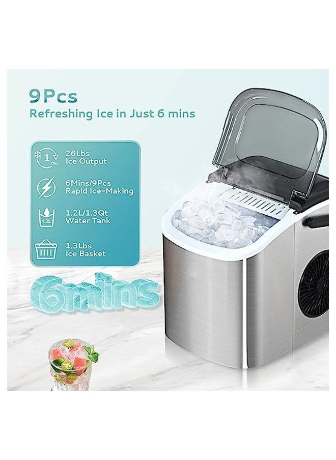 Generic - Countertop Ice Maker Machine with Handle, 26lbs in 24Hrs, 9 Ice Cubes Ready in 6 Mins, Auto-Cleaning Portable Ice Maker with Basket and Scoop, for Home/Kitchen/Camping/RV. - Image 1