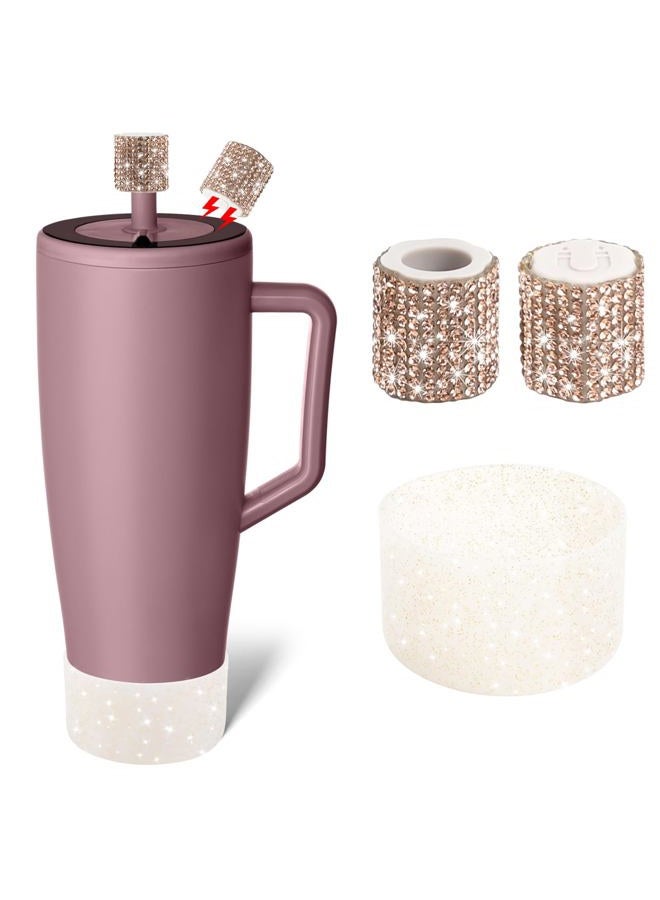 SLEILIN Silicone Boot and Rhinestone Magnetic Straw Cover Cap Compatible with BrüMate Era | Anti-Slip Silicone Protector for 40 oz Tumbler with Handle | Accessory Set for Stainless Steel Drinking Cup - Image 1
