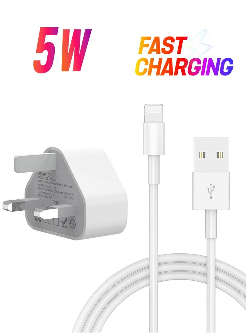 5V 1A Power Adapter Supply, USB Charger Cable and Plug Compatible for i Phone 5S, 6, 6S, 6 Plus, 6S Plus, 7, 7 Plus, 8, 8 Plus, XS, X, XS Max, 11, XR, i Pod Touch 5G Power Cord - Image 1