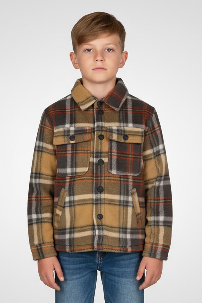 Hawk Kids Boy Checkered Long Sleeves Casual Shirt, Multicolor - Image 1