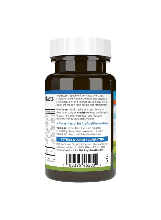 Carlson - Totally Zen, GABA, L-Theanine & B Vitamins, Healthy Mood, Promotes Calmness & Mental Clarity, 30 Capsules - Image 3