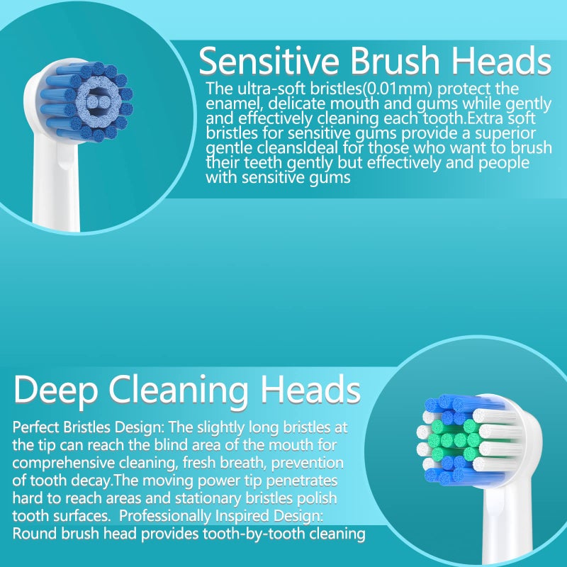 KHBD 16 Pack Replacement Heads for Oral B Braun- Includes 4 Sensitive Brush, 4 Precision Brush, 4 Deep Cleaning, 4 Floss Cleaning Toothbrush Heads - Image 4