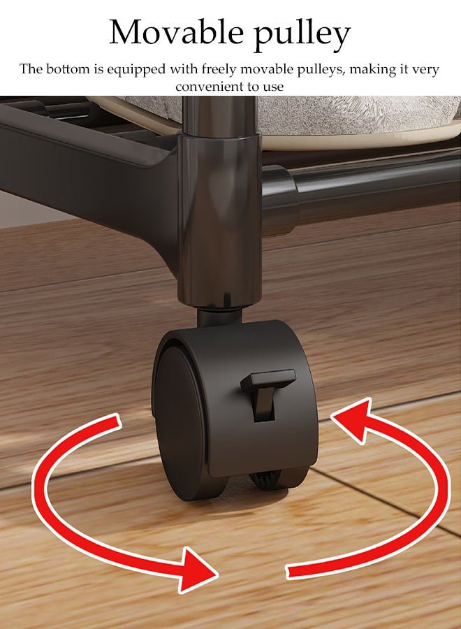 DUNISO Double Rods Clothes Rack with Roller, Metal Garment Rack with Shoe rack and Hooks, Multipurpose Clothes Hanger Organizer,Suitable for Bedrooms, Balconies and Living room (Black) - Image 5