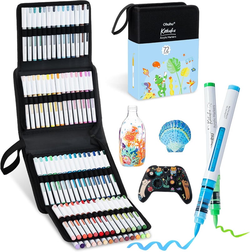 Ohuhu Kahuku Acrylic Paint Markers - 72 Colors with Brush Tip - Image 1
