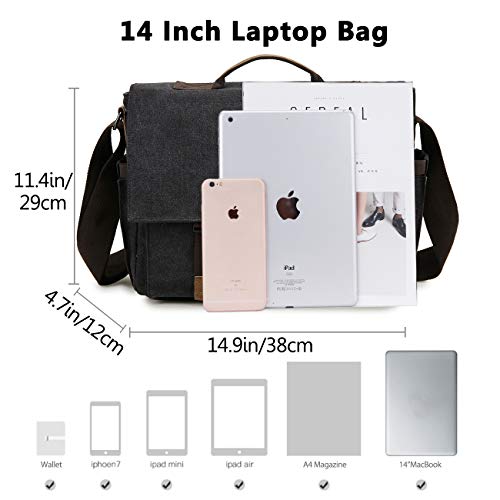 VX VONXURY Messenger Bag for Men,VONXURY Water Resistant Vintage Canvas Satchel 14 Inch Laptop Briefcase Shoulder Bookbag for Business Work - Image 3