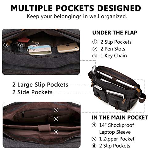 VX VONXURY Messenger Bag for Men,VONXURY Water Resistant Vintage Canvas Satchel 14 Inch Laptop Briefcase Shoulder Bookbag for Business Work - Image 4