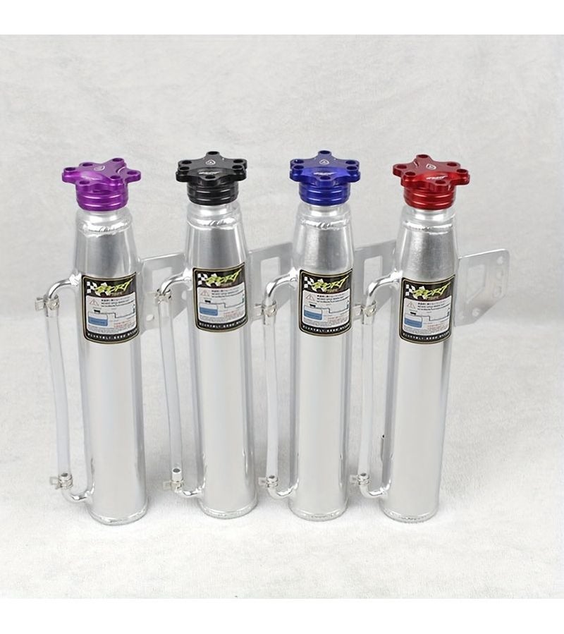 Universal Silvery Blue Aluminum Car Engine Oil Tank Fuel Coolant Overflow Bottle Radiator Reservoir - Image 5