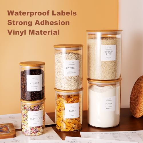CZZGSM Set of 6 Glass Flour and Sugar jars with 132 Kitchen Pantry Labels - Thicken Large Glass Storage containers with Airtight Bamboo Lid - Rice Canisters for Salt Coffee(100OZ/54OZ/27OZ) - Image 3