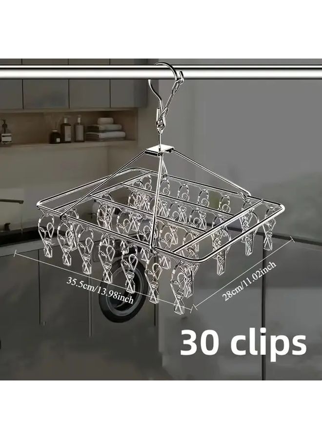 Heavy Duty Stainless Steel Laundry Drying Rack with 28 Clips Space Saving Organizer - Image 4