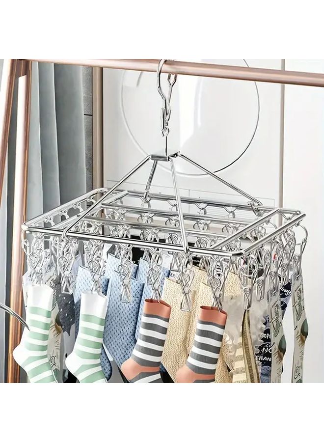 Heavy Duty Stainless Steel Laundry Drying Rack with 28 Clips Space Saving Organizer - Image 1