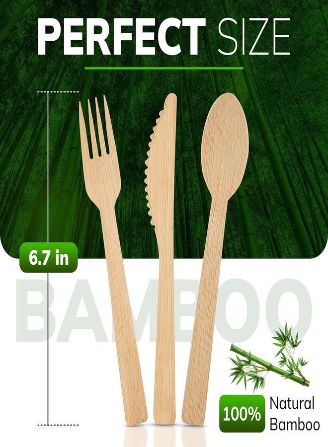 Albino Monkey Wooden Cutlery Set - 100 Pcs Disposable Bamboo Forks, Spoons, Knives - Compostable 100% Natural Bamboo Utensils for Parties, Picnics, Camping, Weddings - Eco-Conscious Dining Supplies - Image 4