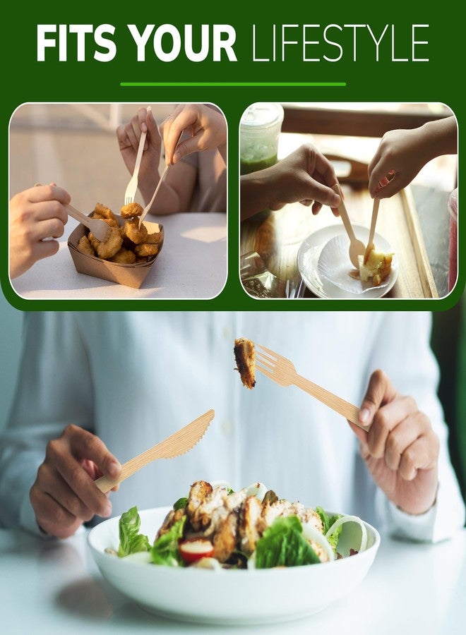 Albino Monkey Wooden Cutlery Set - 100 Pcs Disposable Bamboo Forks, Spoons, Knives - Compostable 100% Natural Bamboo Utensils for Parties, Picnics, Camping, Weddings - Eco-Conscious Dining Supplies - Image 3