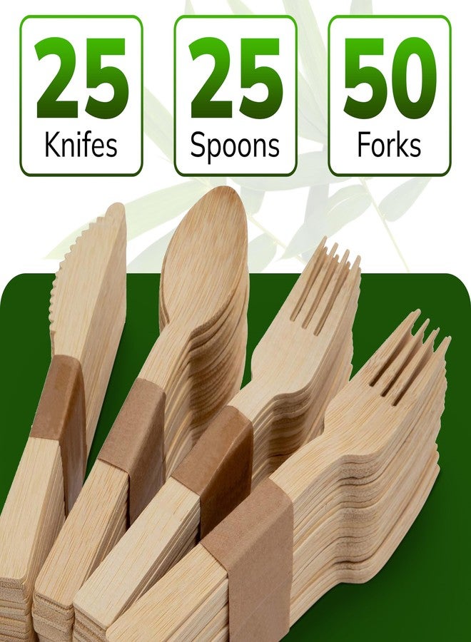 Albino Monkey Wooden Cutlery Set - 100 Pcs Disposable Bamboo Forks, Spoons, Knives - Compostable 100% Natural Bamboo Utensils for Parties, Picnics, Camping, Weddings - Eco-Conscious Dining Supplies - Image 2