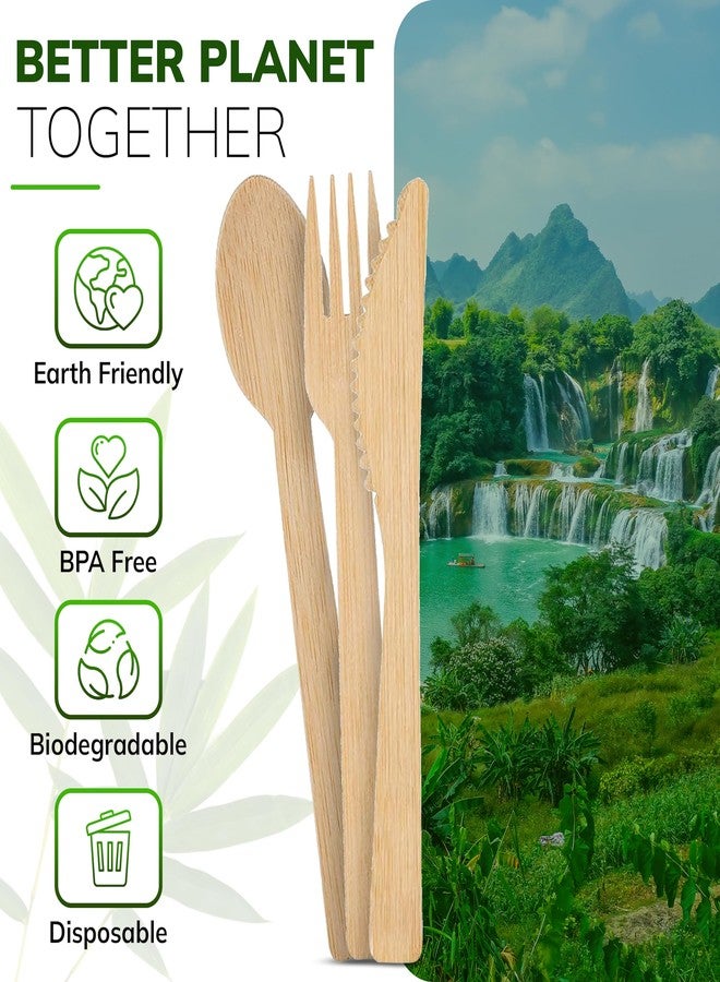 Albino Monkey Wooden Cutlery Set - 100 Pcs Disposable Bamboo Forks, Spoons, Knives - Compostable 100% Natural Bamboo Utensils for Parties, Picnics, Camping, Weddings - Eco-Conscious Dining Supplies - Image 5