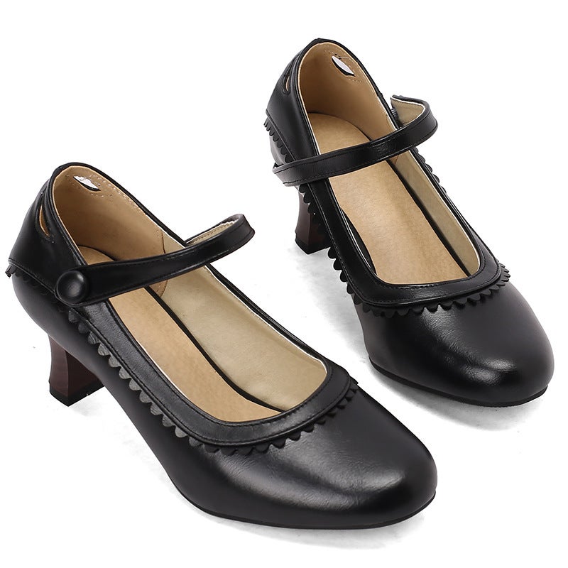 Spring 2025 Independent Station Source Fashion High Heeled Lace 40-48 Plus Size Retro Mary Jane Office Single Shoes - Image 1