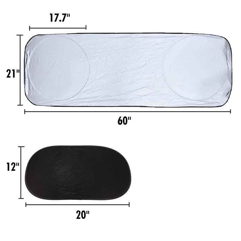 CARTMAN Windshield Sun Shade 60" x 21" Fit for Jeep Wrangler JL JK Gladiator, Baby Sun Shade for Car Window Side 20"x12", Durable 210T Material Car Sun Visor for UV Rays, Storage Pouch Included - Image 5