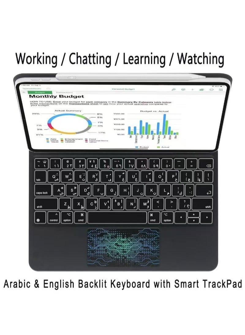 Captaintech Arabic Magic Keyboard Cover for iPad Air 6th Generation 11 (2024), Air 5th/4th Generation 10.9 iPad Pro 11 (2018-2022) - Magnetic Backlit Keyboard with Smart Touchpad - Image 3
