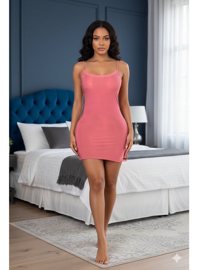 مانيكان ملابس نسائية قميص نوم من خامة ناعمة للغاية تصميم قميص نوم من القطن المخلوط مع قميص داخلي من الدانتيل بفتحة - Image 1