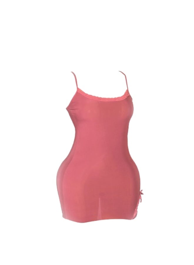 مانيكان ملابس نسائية قميص نوم من خامة ناعمة للغاية تصميم قميص نوم من القطن المخلوط مع قميص داخلي من الدانتيل بفتحة - Image 5