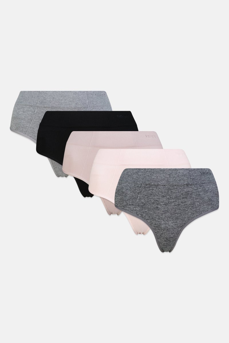 Kensie Women 5 Pieces Textured Thongs Panties, Multicolor - Image 1