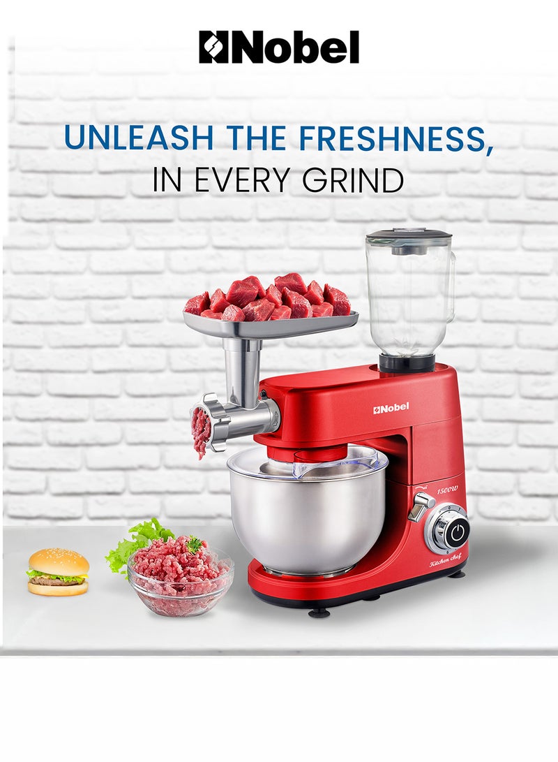 Nobel 3 in 1 Food Processor Stand Mixer and Bowl 7L with 1.5L Juicer 1500 W NBM100 Red - Image 4