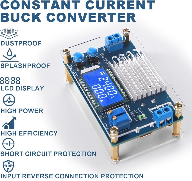 DROK DC Buck Converter, 5.3V-32V to 1.2V-32V 12A Adjustable Power Supply, 5v 9v 12v 24V 30V 32V Step Down Voltage Regulator with LCD Display Volt Transformer Reducer CC CV for RV Solar Panel Golf Cart - Image 2
