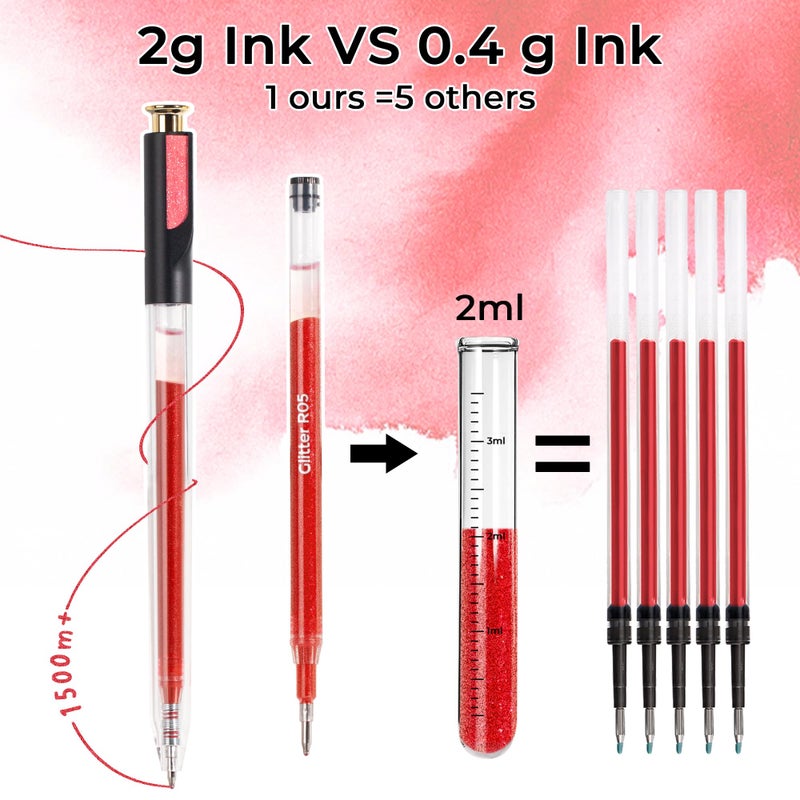 ZSCM Retractable Glitter Gel Pens, 12 Colors Large Capacity Red Pink Glitter Metallic Gel Ink Pens, 1 mm Fine Point Smooth Writing Color Pens for Adult Coloring Book Note Taking Aesthetic Art Supplies - Image 3