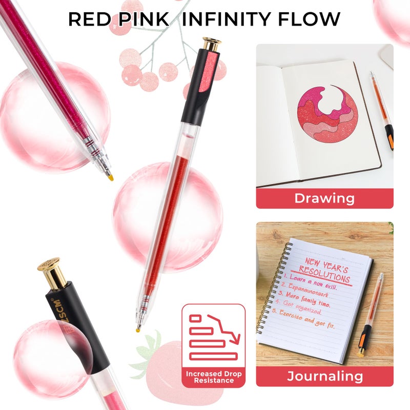 ZSCM Retractable Glitter Gel Pens, 12 Colors Large Capacity Red Pink Glitter Metallic Gel Ink Pens, 1 mm Fine Point Smooth Writing Color Pens for Adult Coloring Book Note Taking Aesthetic Art Supplies - Image 5