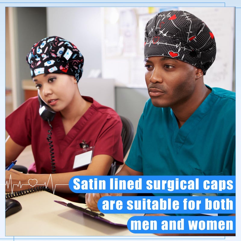 Maiteenly 6 Pcs Valentines Satin Lined Scrub Caps Women Bouffant Nursing Hats with Button and Sweatband Adjustable Working Hat (Classic Style) Multicolor - Image 3