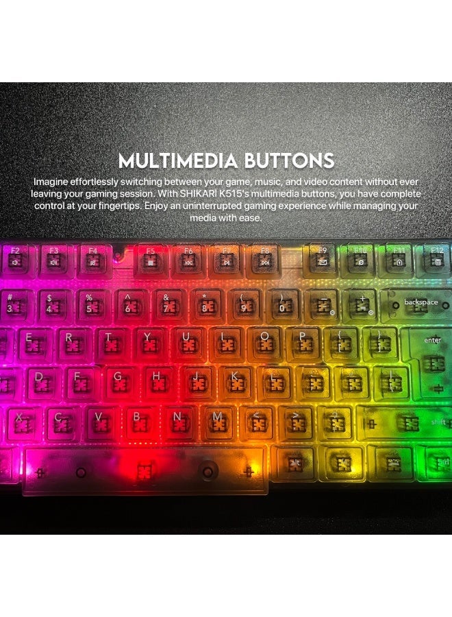 FANTECH SHIKARI K515 Transparent RGB Gaming Keyboard, Backlit Gaming Keyboard for PC, Stylish Clear Design for Gaming & Office - Image 3
