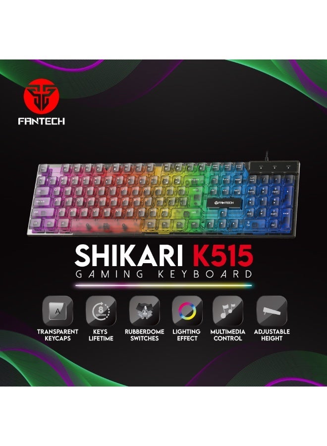 FANTECH SHIKARI K515 Transparent RGB Gaming Keyboard, Backlit Gaming Keyboard for PC, Stylish Clear Design for Gaming & Office - Image 2