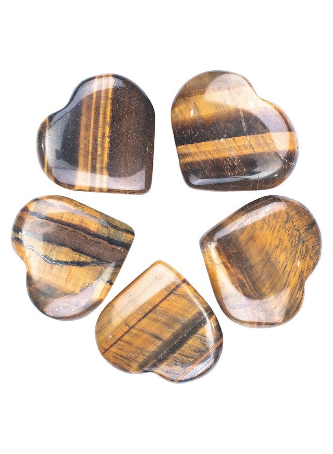 Crocon Crocon 5 Pcs Tiger Eye Heart Stone 25mm Mini Heart Shape Gemstone Puff Stones Set 400+ Carats Pocket Crystal Healing Tumble Collection Palm Worry Stone Good Luck Meditation Gift Craft Home Decor - Image 1