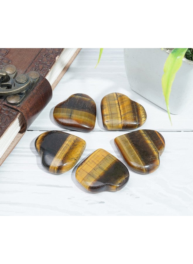 Crocon Crocon 5 Pcs Tiger Eye Heart Stone 25mm Mini Heart Shape Gemstone Puff Stones Set 400+ Carats Pocket Crystal Healing Tumble Collection Palm Worry Stone Good Luck Meditation Gift Craft Home Decor - Image 5