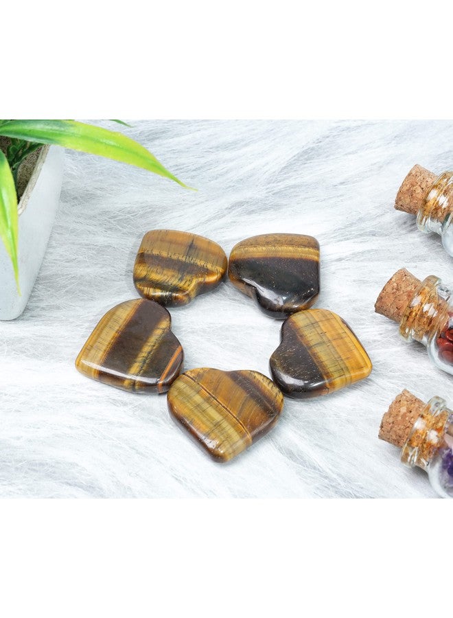 Crocon Crocon 5 Pcs Tiger Eye Heart Stone 25mm Mini Heart Shape Gemstone Puff Stones Set 400+ Carats Pocket Crystal Healing Tumble Collection Palm Worry Stone Good Luck Meditation Gift Craft Home Decor - Image 3