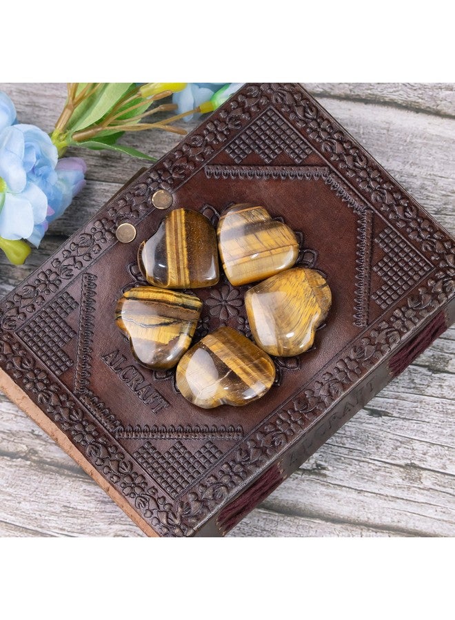 Crocon Crocon 5 Pcs Tiger Eye Heart Stone 25mm Mini Heart Shape Gemstone Puff Stones Set 400+ Carats Pocket Crystal Healing Tumble Collection Palm Worry Stone Good Luck Meditation Gift Craft Home Decor - Image 4